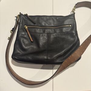 Fossil Sleek Black & Brown Pebbles Leather Crossbody Bag Purse